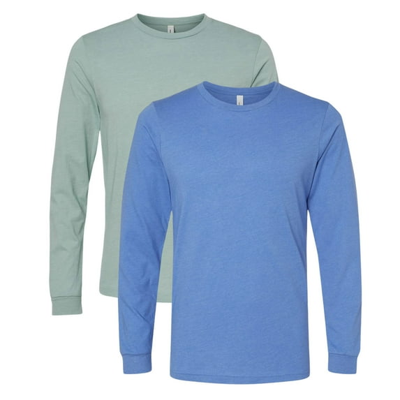 BELLA+CANVAS Men’s Heavyweight Long Sleeve T-Shirt 52/48 Ring-Spun Cotton/Polyester Crewneck Heavy Casual Tee (Heather-Columbia-Blue+Heather-Dusty-Blue 2 Pack, S)