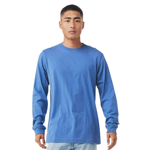 BELLA CANVAS Men’s Heavyweight Long Sleeve T-Shirt 52/48 Ring-Spun Cotton/Polyester Crewneck Heavy Casual Tee (Heather-Columbia-Blue, L)