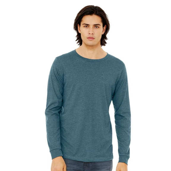 BELLA CANVAS Men’s Heavyweight Long Sleeve T-Shirt 52/48 Ring-Spun Cotton/Polyester Crewneck Heavy Casual Tee (Heather-Deep-Teal, XL)