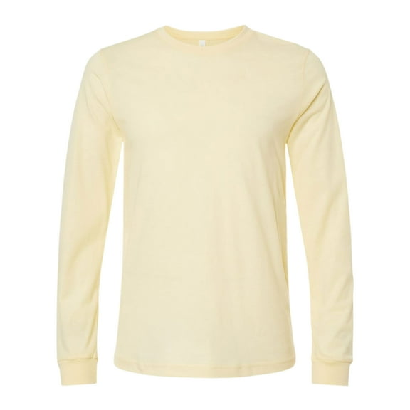 BELLA+CANVAS Men’s Heavyweight Long Sleeve T-Shirt 52/48 Ring-Spun Cotton/Polyester Crewneck Heavy Casual Tee (Heather-French-Vanilla, L)