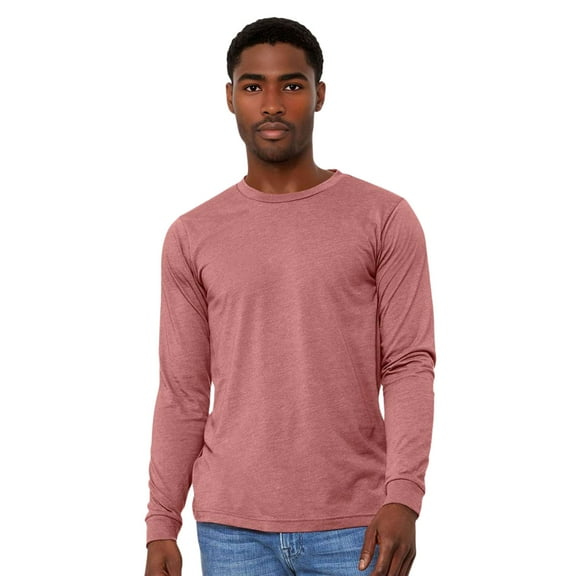 BELLA CANVAS Men’s Heavyweight Long Sleeve T-Shirt 52/48 Ring-Spun Cotton/Polyester Crewneck Heavy Casual Tee (Heather-Mauve, L)