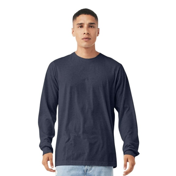 BELLA CANVAS Men’s Heavyweight Long Sleeve T-Shirt 52/48 Ring-Spun Cotton/Polyester Crewneck Heavy Casual Tee (Heather-Midnight-Navy, M)