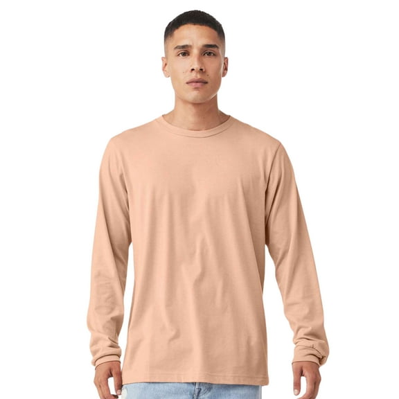BELLA CANVAS Men’s Heavyweight Long Sleeve T-Shirt 52/48 Ring-Spun Cotton/Polyester Crewneck Heavy Casual Tee (Heather-Peach, XS)