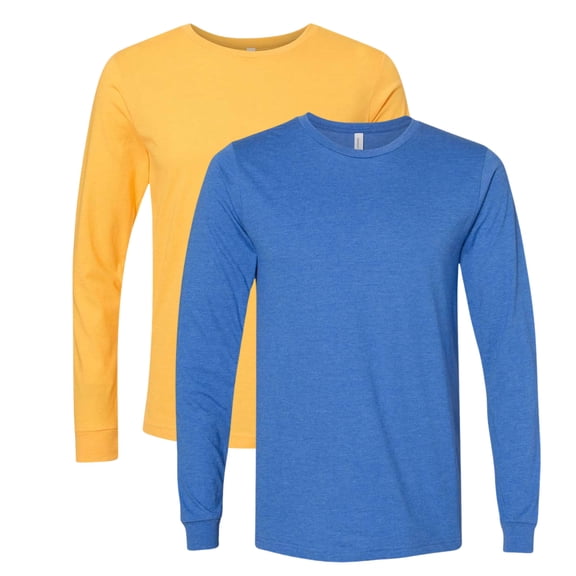 BELLA+CANVAS Men’s Heavyweight Long Sleeve T-Shirt 52/48 Ring-Spun Cotton/Polyester Crewneck Heavy Casual Tee (Heather-True-Royal+Heather-Yellow-Gold 2 Pack, 3XL)