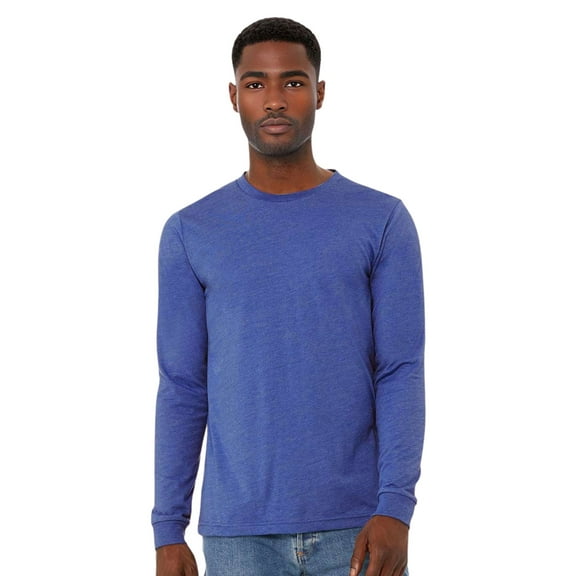 BELLA CANVAS Men’s Heavyweight Long Sleeve T-Shirt 52/48 Ring-Spun Cotton/Polyester Crewneck Heavy Casual Tee (Heather-True-Royal, L)
