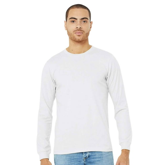 BELLA+CANVAS Men’s Heavyweight Long Sleeve T-Shirt 52/48 Ring-Spun Cotton/Polyester Crewneck Heavy Casual Tee (Solid-White-Blend, 2XL)