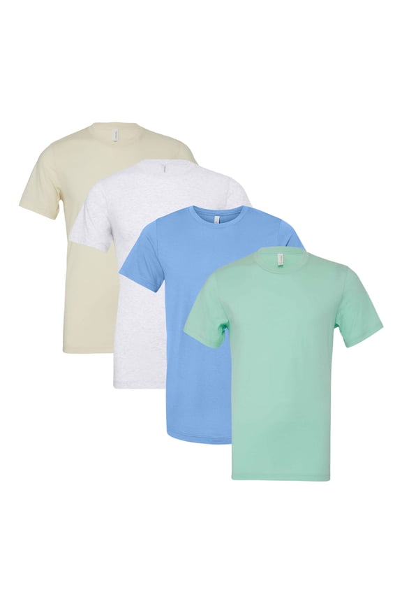 BELLA + CANVAS Men's Jersey Short Sleeve T-Shirt, Plain Crewneck Tee Shirts 100% Airlume Ring-Spun Cotton Mixed Bulk Tess (Bright Color 4 Pack, L)