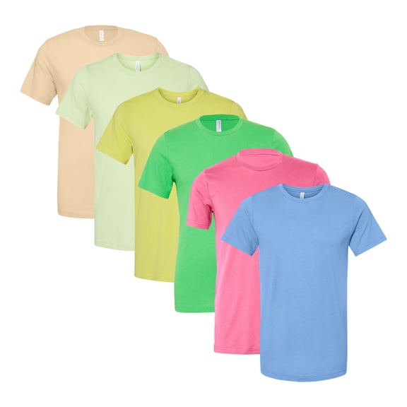 BELLA + CANVAS Men's Jersey Short Sleeve T-Shirt, Plain Crewneck Tee Shirts 100% Airlume Ring-Spun Cotton Mixed Bulk Tess (Bright Color 6 Pack, S)