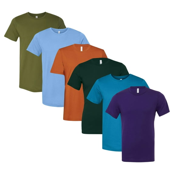 BELLA + CANVAS Men's Jersey Short Sleeve T-Shirt, Plain Crewneck Tee Shirts 100% Airlume Ring-Spun Cotton Mixed Bulk Tess (Dark+Bright Color 6 Pack, 2XL)