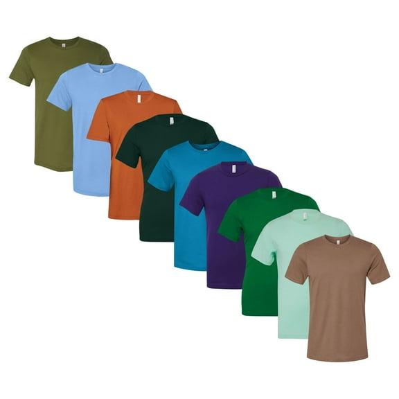 BELLA + CANVAS Men's Jersey Short Sleeve T-Shirt, Plain Crewneck Tee Shirts 100% Airlume Ring-Spun Cotton Mixed Bulk Tess (Dark+Bright Color 9 Pack, L)