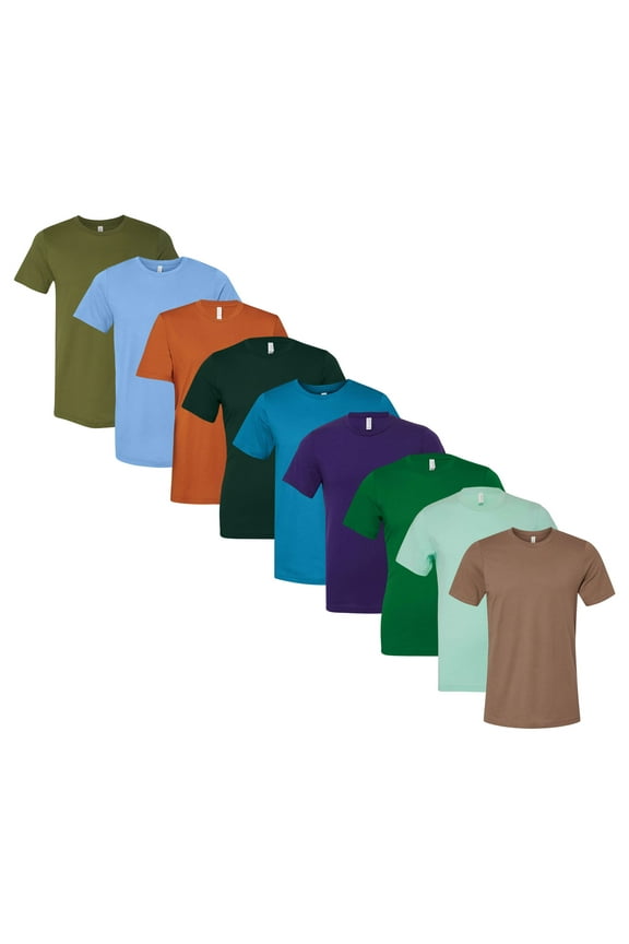 BELLA + CANVAS Men's Jersey Short Sleeve T-Shirt, Plain Crewneck Tee Shirts 100% Airlume Ring-Spun Cotton Mixed Bulk Tess (Dark+Bright Color 9 Pack, L)