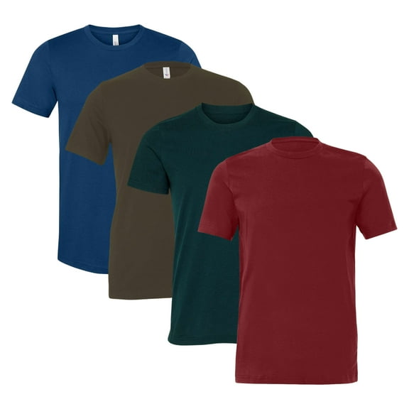 BELLA + CANVAS Men's Jersey Short Sleeve T-Shirt, Plain Crewneck Tee Shirts 100% Airlume Ring-Spun Cotton Mixed Bulk Tess (Dark Color 4 Pack, S)