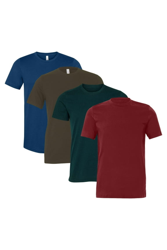 BELLA + CANVAS Men's Jersey Short Sleeve T-Shirt, Plain Crewneck Tee Shirts 100% Airlume Ring-Spun Cotton Mixed Bulk Tess (Dark Color 4 Pack, S)