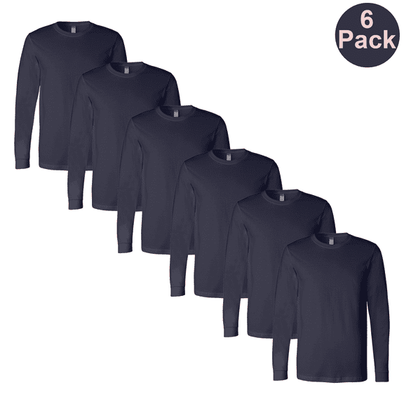 BELLA   CANVAS Men's Jersey T-Shirt, Moisture-Wicking Adult Long Sleeve Navy Color Tee, 6-Pack, 3XL