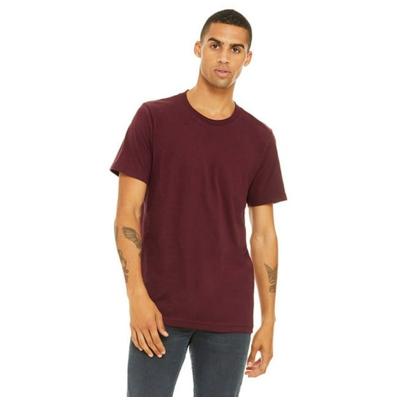 BELLA   CANVAS Men’s Jersey Tee, 100 Cotton, Short Sleeve Crew T-Shirt, Maroon, Sizes S-4XL