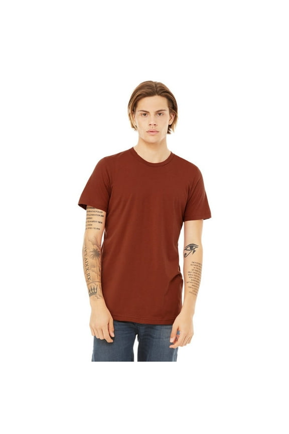 BELLA + CANVAS Men’s Jersey Tee, 100 Cotton, Short Sleeve Crew T-Shirt, Rust, Sizes S-4XL