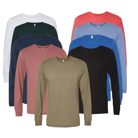 BELLA   CANVAS Men’s Long Sleeve T-Shirt, Pull-on Crew Neck Triblend Casual Assorted Tee,( S, 9 Pack )