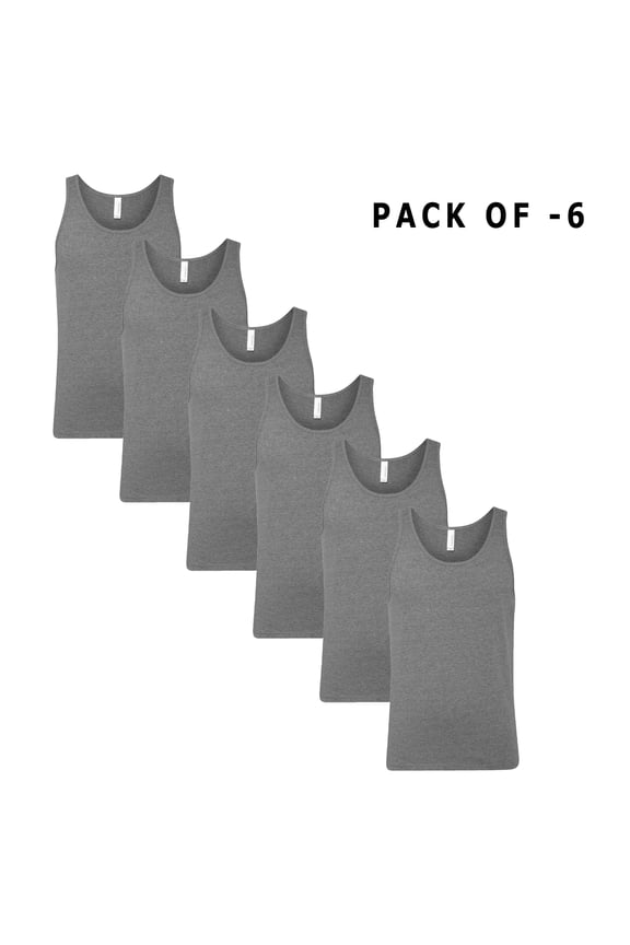 Mens Tank Top Deep Heather CVC | Pre-shrunk 4.2oz Sleeveless Shirts, Retail fit Muscle Tank, Size XS Pack of 6