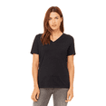 thumbnail image 1 of BELLA+CANVAS Relaxed Fit Heather CVC Tee for Women, Short Sleeve V-Neck T-Shirt, Black Heather, L, 1 of 5