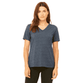 thumbnail image 1 of BELLA+CANVAS Relaxed Fit Heather CVC Tee for Women, Short Sleeve V-Neck T-Shirt, Heather Navy, XL, 1 of 5