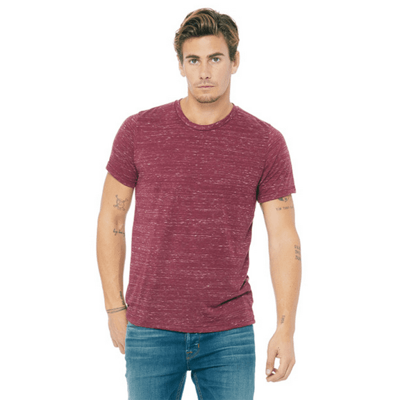 BELLA CANVAS Texture Crew Neck T-Shirt for Men, Short Sleeve Tee, Cotton-Poly Blend, Maroon Marble, 2XL
