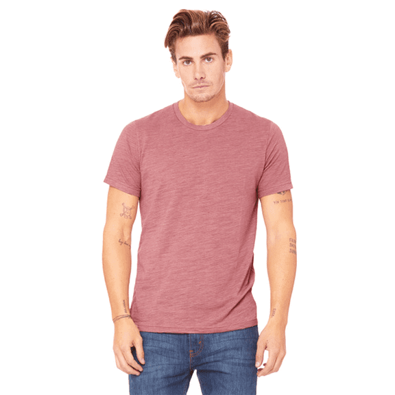 BELLA CANVAS Texture Crew Neck T-Shirt for Men, Short Sleeve Tee, Cotton-Poly Blend, Mauve Slub, L