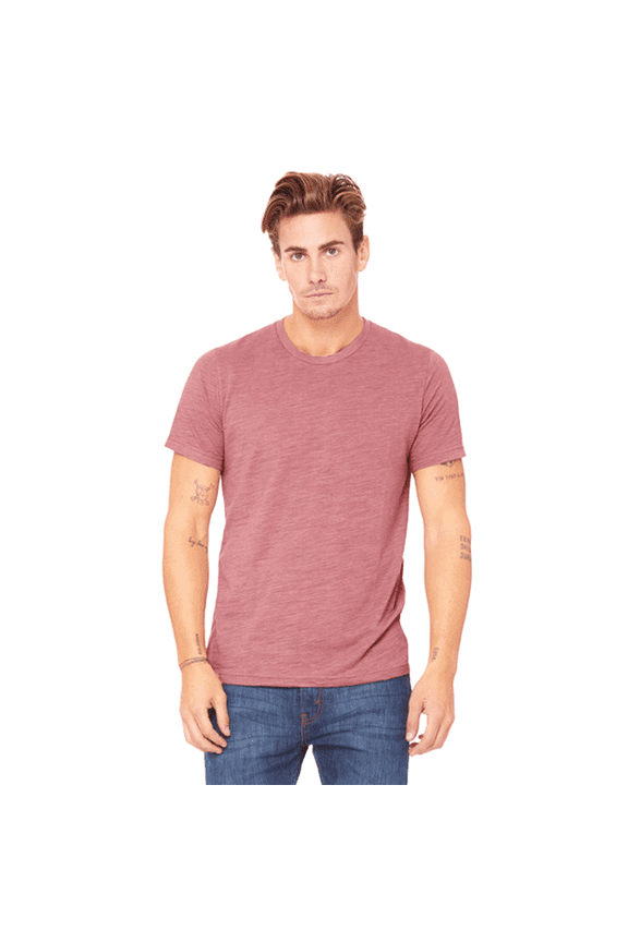 BELLA + CANVAS Texture Crew Neck T-Shirt for Men, Short Sleeve Tee, Cotton-Poly Blend, Mauve Slub, L
