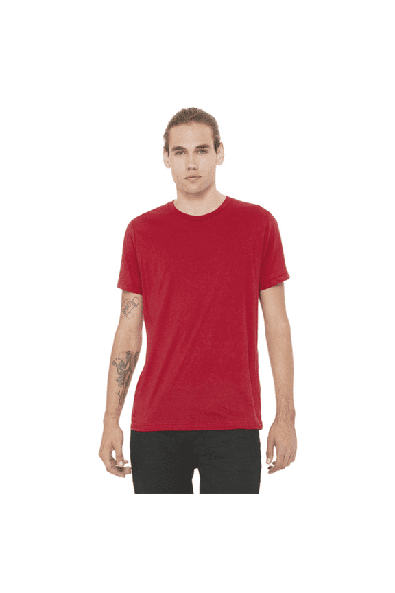 BELLA + CANVAS Texture Crew Neck T-Shirt for Men, Short Sleeve Tee, Cotton-Poly Blend, Red, L