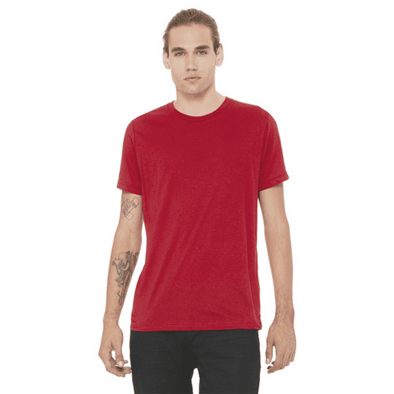BELLA CANVAS Texture Crew Neck T-Shirt for Men, Short Sleeve Tee, Cotton-Poly Blend, Red, XL