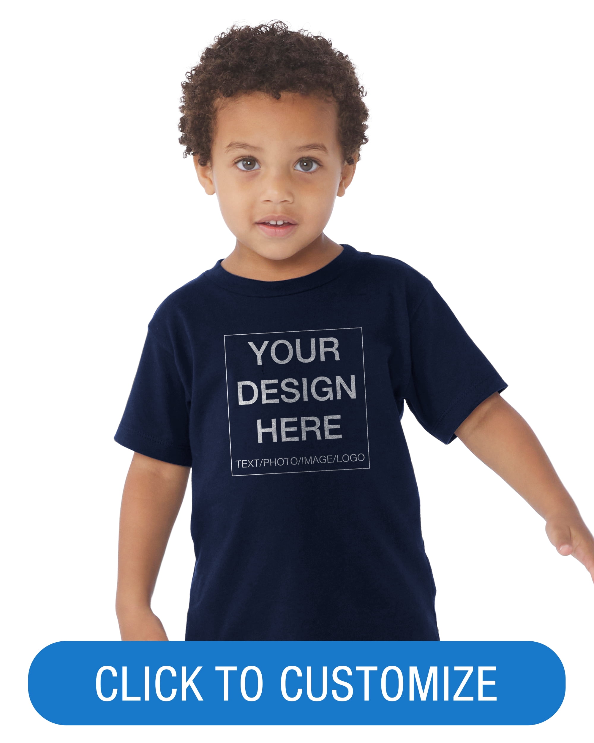 BELLA+CANVAS Toddler Short Sleeve Personalized T-Shirt, Create your own Designs, Navy, 2T, Unisex