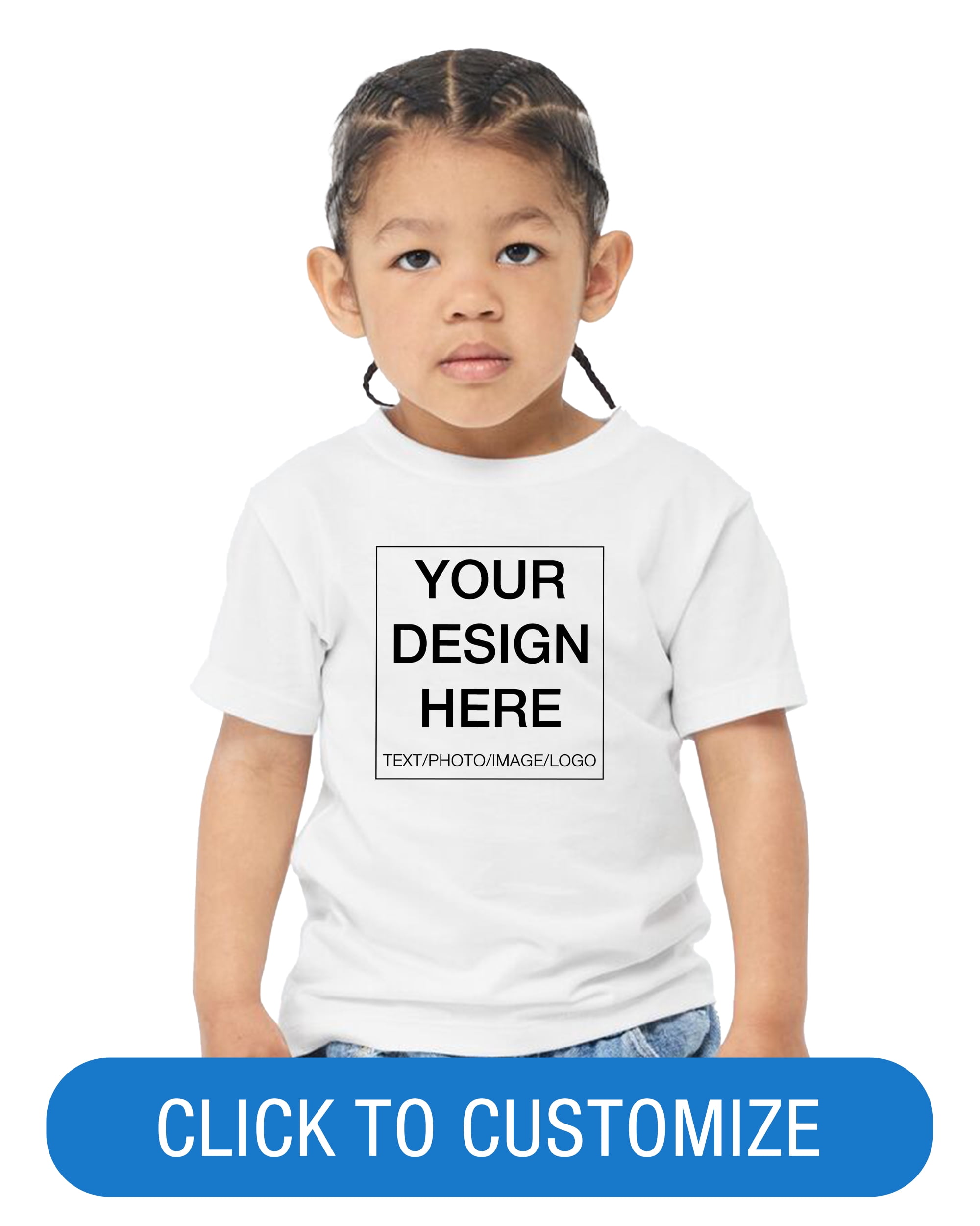 BELLA+CANVAS Toddler Short Sleeve Personalized T-Shirt, Create your own Designs, White, 2T, Unisex