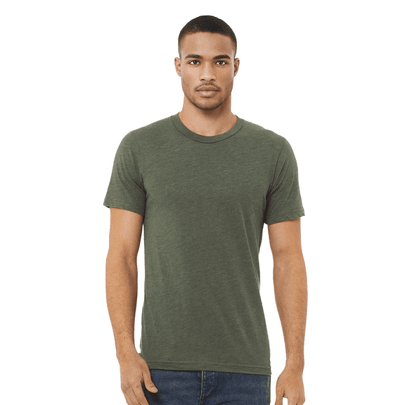 BELLA + CANVAS Triblend T-Shirt for Men, Short Sleeve Crew Neck Modarn Fit Tee, Military Green, M