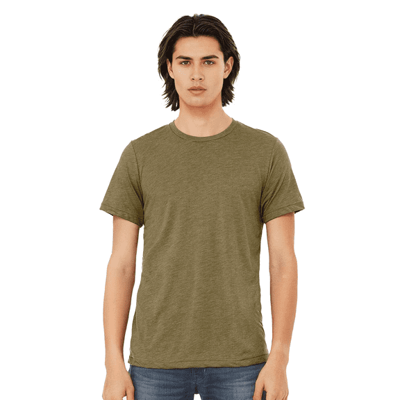 BELLA   CANVAS Triblend T-Shirt for Men, Short Sleeve Crew Neck Modarn Fit Tee, Olive, S
