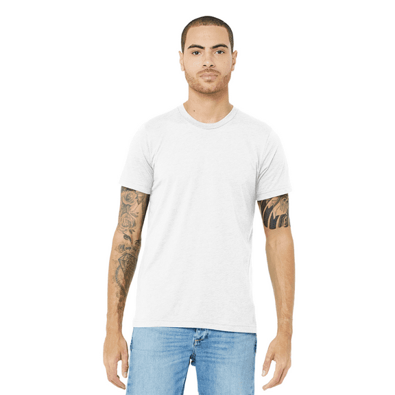 BELLA   CANVAS Triblend T-Shirt for Men, Short Sleeve Crew Neck Modarn Fit Tee, Solid White, 2XL