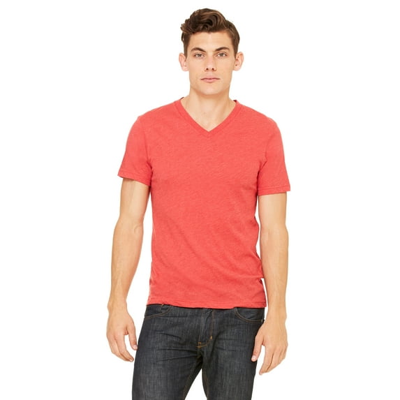 BELLA + CANVAS - Triblend V-Neck Short Sleeve Tee - 3415, Red Triblend, 2XL, Pack Of 10, Mens T-Shirts