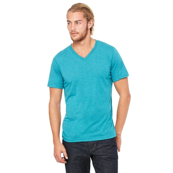 BELLA + CANVAS - Triblend V-Neck Short Sleeve Tee - 3415, Teal Triblend, S, Pack Of 3, Mens T-Shirts