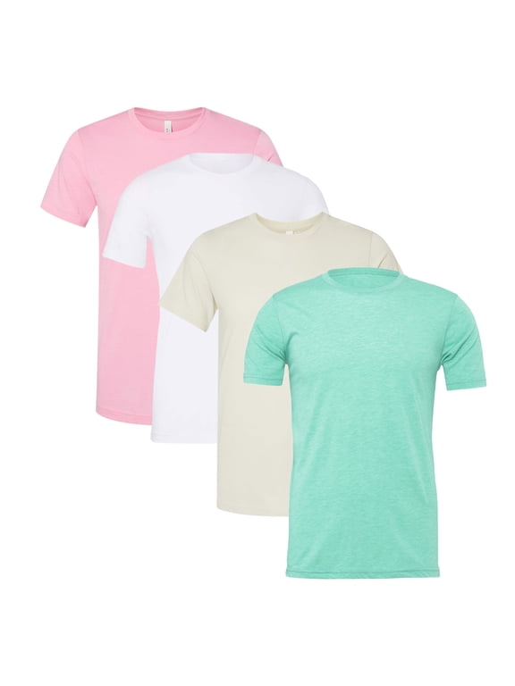 BELLA + CANVAS Unisex CVC Jersey T-Shirts 52/48 Cotton/Polyester Solid Color Plain Tees Bulk Pack for Printing (Bright Color 4 Pack, M)