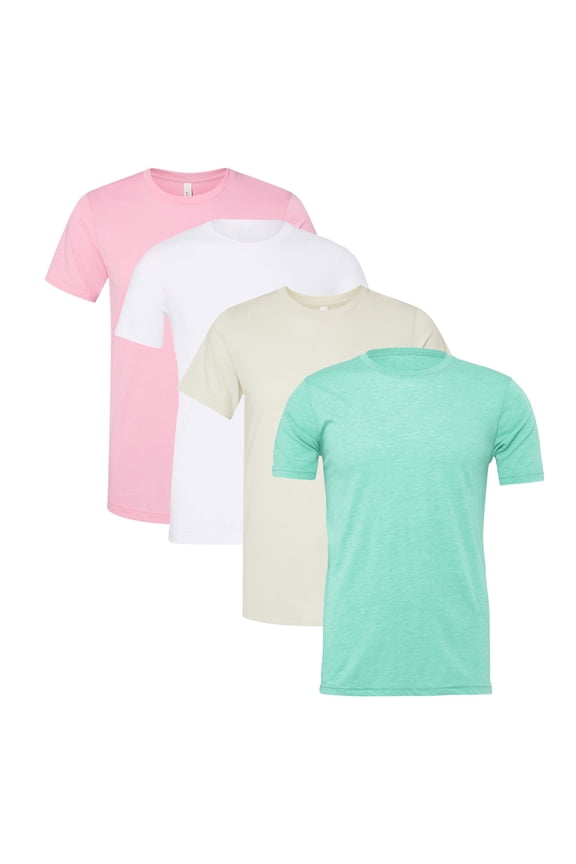 Unisex CVC Jersey T-Shirts 52/48 Cotton/Polyester Solid Color Plain Tees Bulk Pack for Printing (Bright Color 4 Pack, XS)