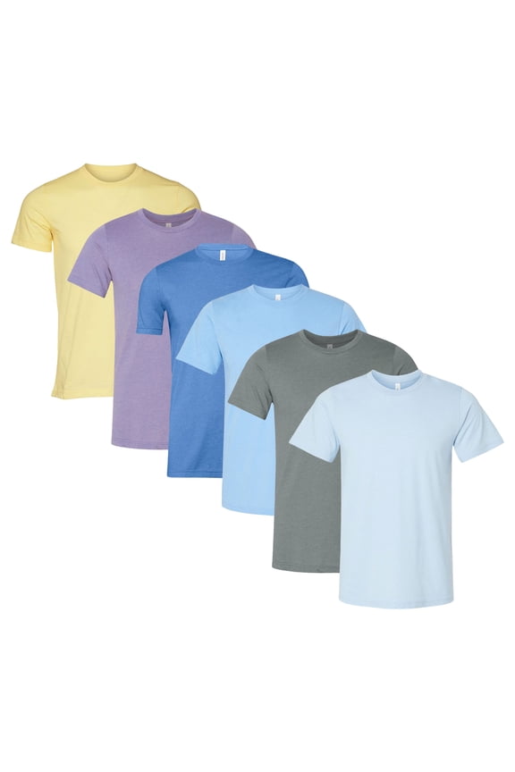 BELLA + CANVAS Unisex CVC Jersey T-Shirts 52/48 Cotton/Polyester Solid Color Plain Tees Bulk Pack for Printing (Bright Color 6 Pack, M)