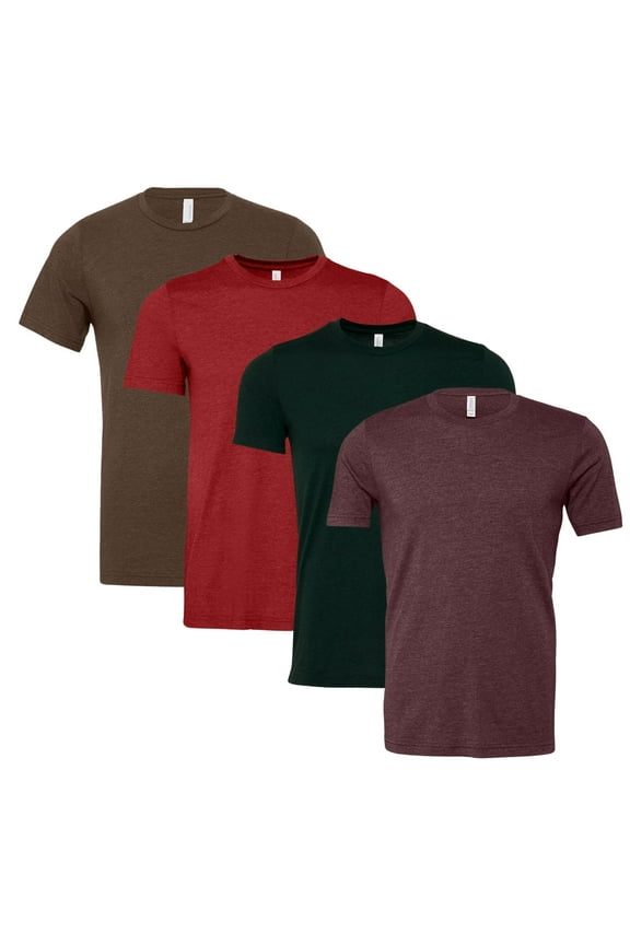 BELLA + CANVAS Unisex CVC Jersey T-Shirts 52/48 Cotton/Polyester Solid Color Plain Tees Bulk Pack for Printing (Dark Color 4 Pack, XS)