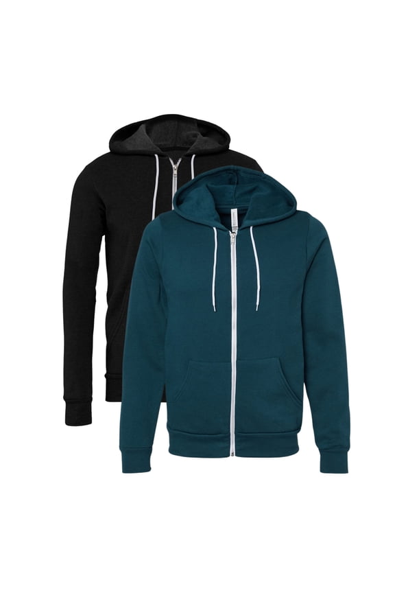 BELLA + CANVAS Unisex Fleece Full-Zip Hoodie Sweatshirt 52/48 Cotton/Polyester Comfy Metal Zipper Sweater (Atlantic+Black-Heather-2PCS, 2XL)