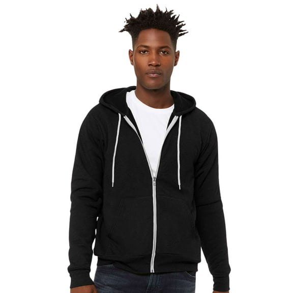 BELLA   CANVAS Unisex Fleece Full-Zip Hoodie Sweatshirt 52/48 Cotton/Polyester Comfy Metal Zipper Sweater (Black-Heather, M)