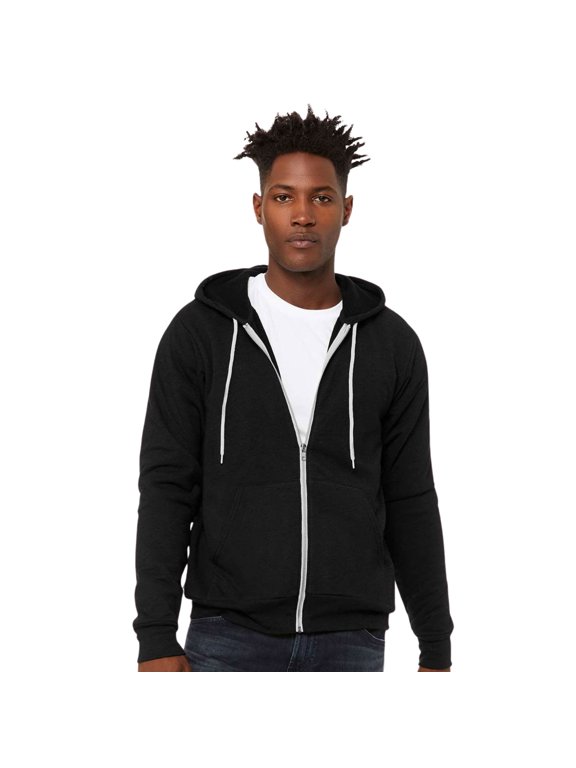 BELLA + CANVAS Unisex Fleece Full-Zip Hoodie Sweatshirt 52/48 Cotton/Polyester Comfy Metal Zipper Sweater (Black-Heather, XS)