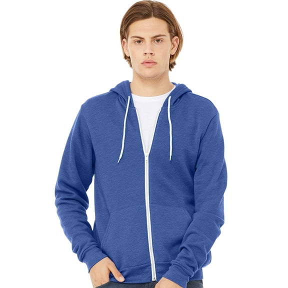 BELLA CANVAS Unisex Fleece Full-Zip Hoodie Sweatshirt 52/48 Cotton/Polyester Comfy Metal Zipper Sweater (Heather-True-Royal, XL)
