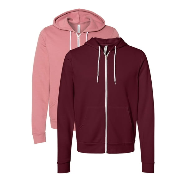 BELLA   CANVAS Unisex Fleece Full-Zip Hoodie Sweatshirt 52/48 Cotton/Polyester Comfy Metal Zipper Sweater (Mauve Maroon-2PCS, XL)