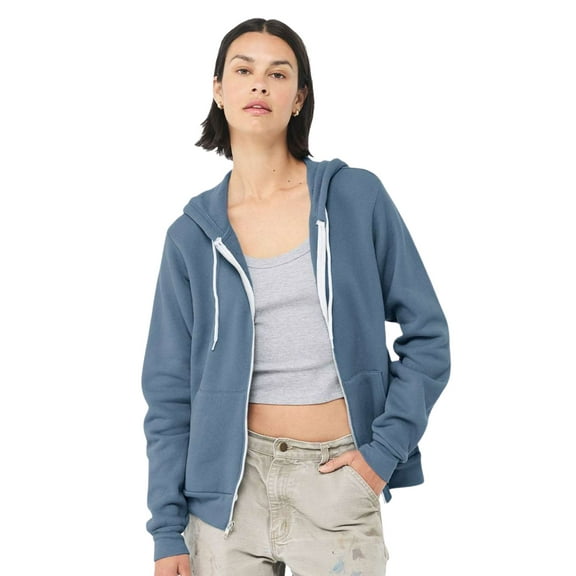 BELLA   CANVAS Unisex Fleece Full-Zip Hoodie Sweatshirt 52/48 Cotton/Polyester Comfy Metal Zipper Sweater (Steel-Blue, M)