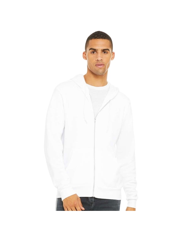 BELLA + CANVAS Unisex Fleece Full-Zip Hoodie Sweatshirt 52/48 Cotton/Polyester Comfy Metal Zipper Sweater (White, XS)