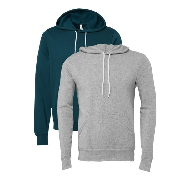 BELLA CANVAS Unisex Fleece Hoodie Sweatshirt, 52/48 Cotton/Polyester Winter Long sleeve Pullover (Ash Atlantic 2 Pack, M)