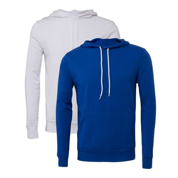 BELLA CANVAS Unisex Fleece Hoodie Sweatshirt, 52/48 Cotton/Polyester Winter Long sleeve Pullover (True Royal White 2 Pack, S)