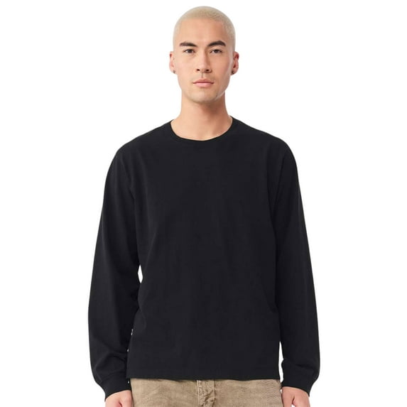 BELLA + CANVAS Unisex Heavyweight Garment-Dyed Long Sleeve Crewneck T-Shirts (Black , M)